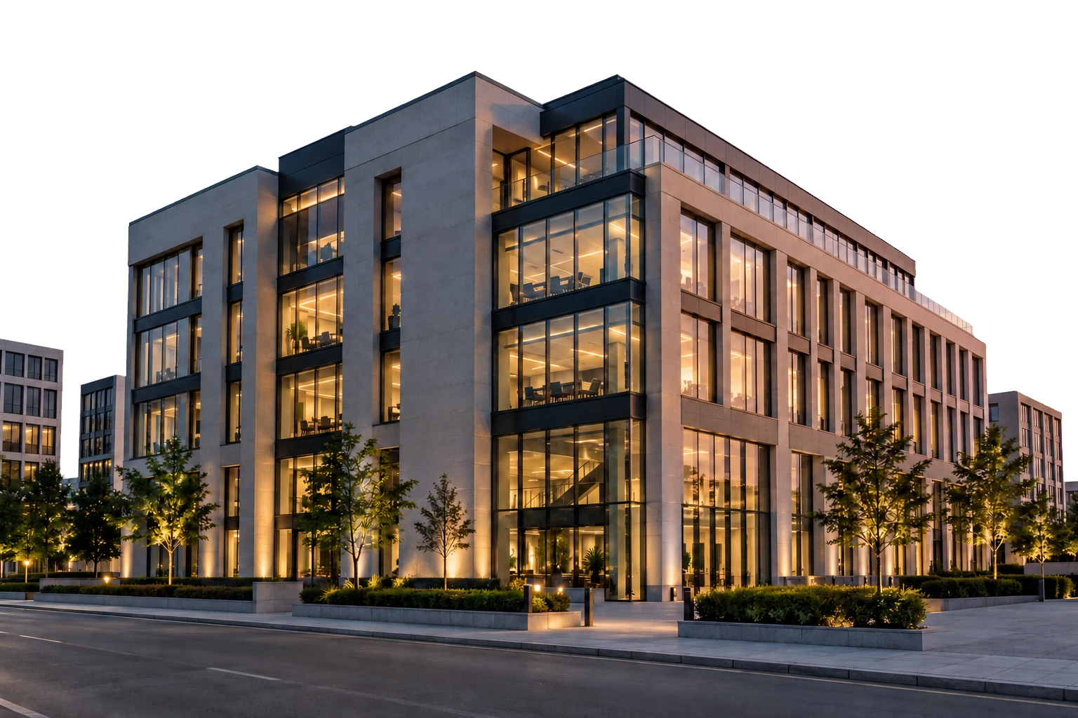 Freigestellte Gebäudeszene mit modernem Bürogebäude